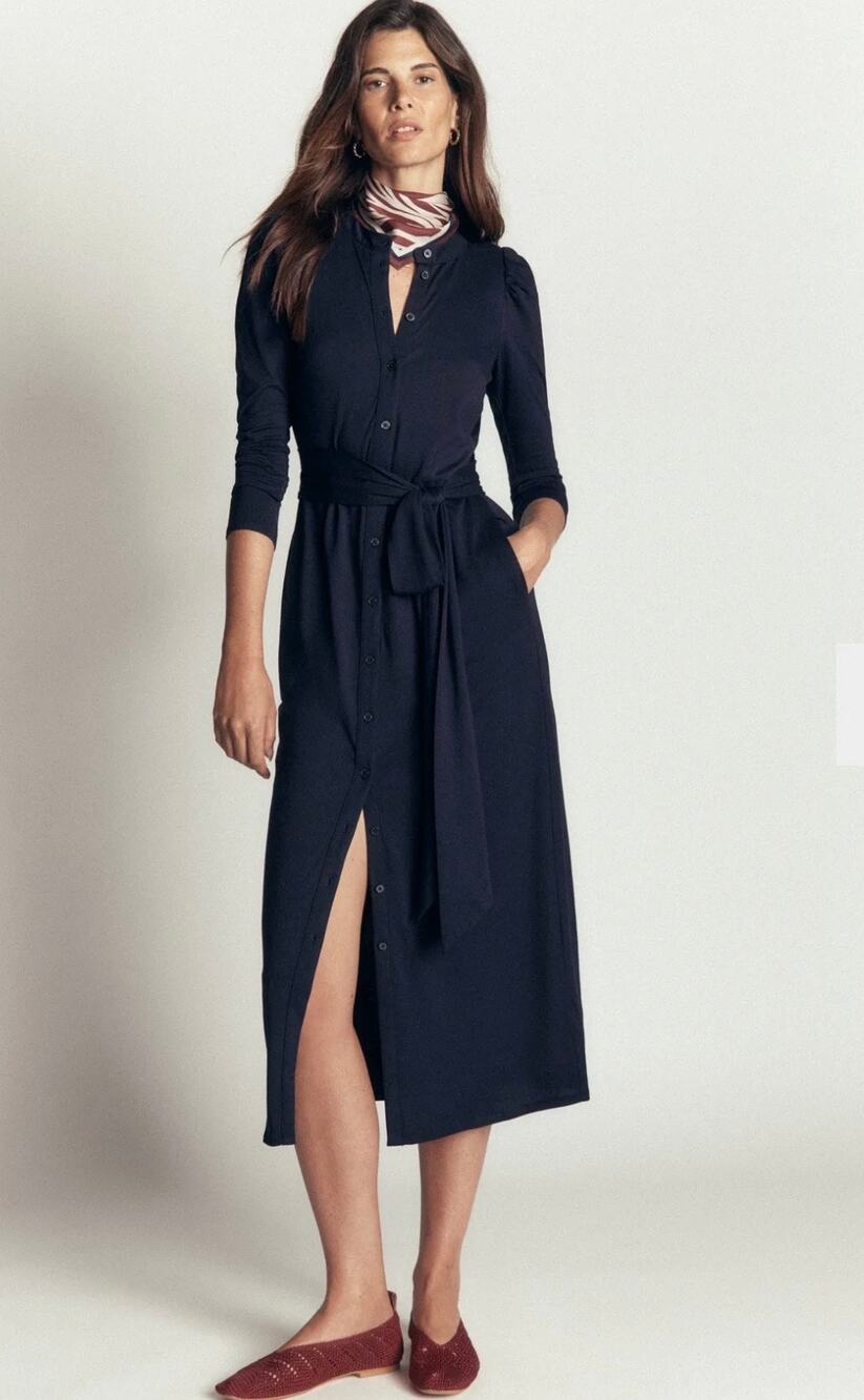 Boden Honor Column Jersey Midi Dress women’s navy blue NWT (size 16-18L)